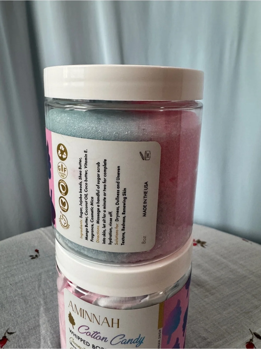 AMINNAH Cotton Candy Whipped Body Butter and Pre-Shave Sugar Scrub NWT Sealed